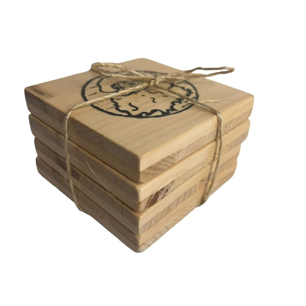 Handmade Wooden Christmas Coasters Gift Santa Snowman Bells Set of Four
